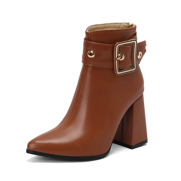 Women's Oversized-Buckle Pointed-Toe Ankle Boots