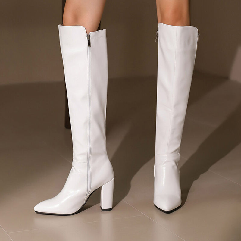 Women's PU patent leather high heels knee high boots