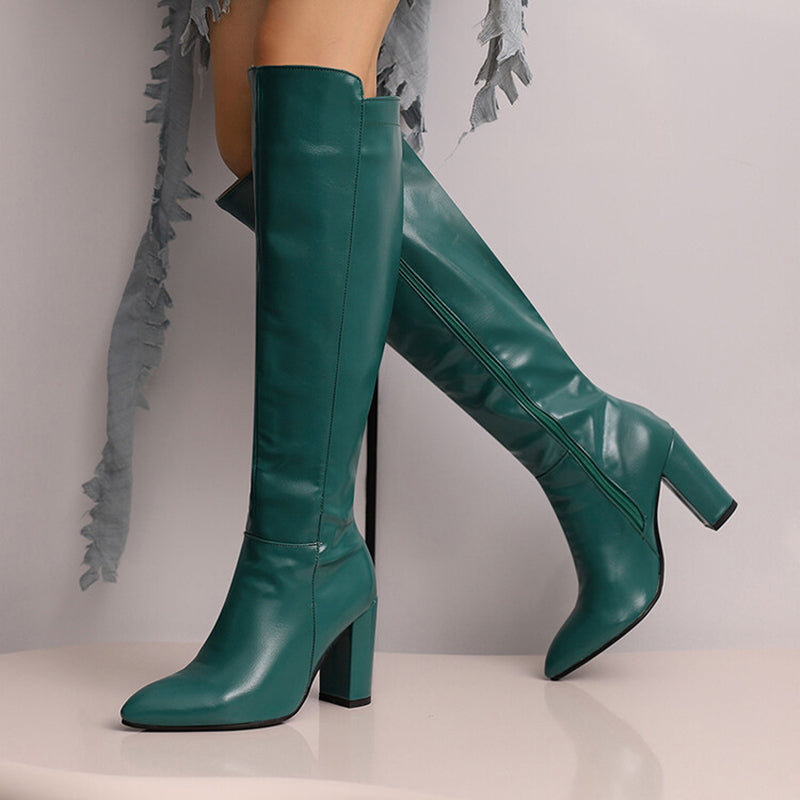 Women's PU patent leather high heels knee high boots
