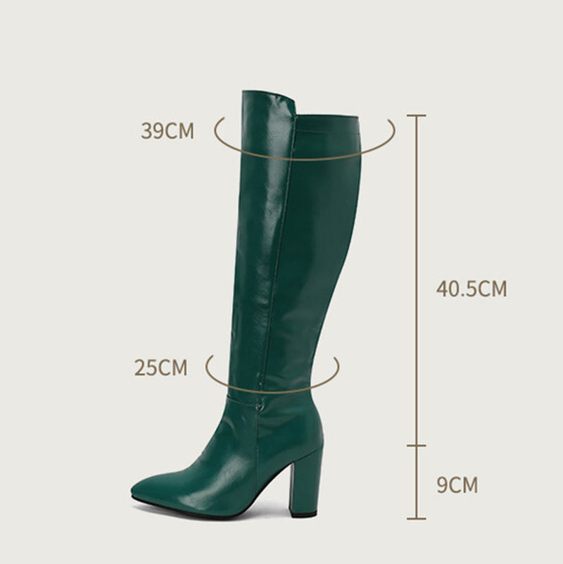 green Women's PU patent leather high heels knee high boots