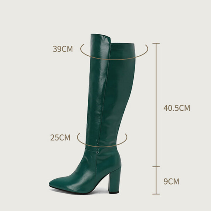 green Women's PU patent leather high heels knee high boots