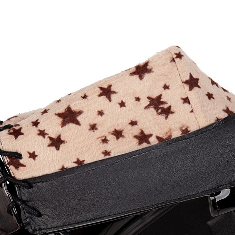 black Women's PU patent leather platform combat boots