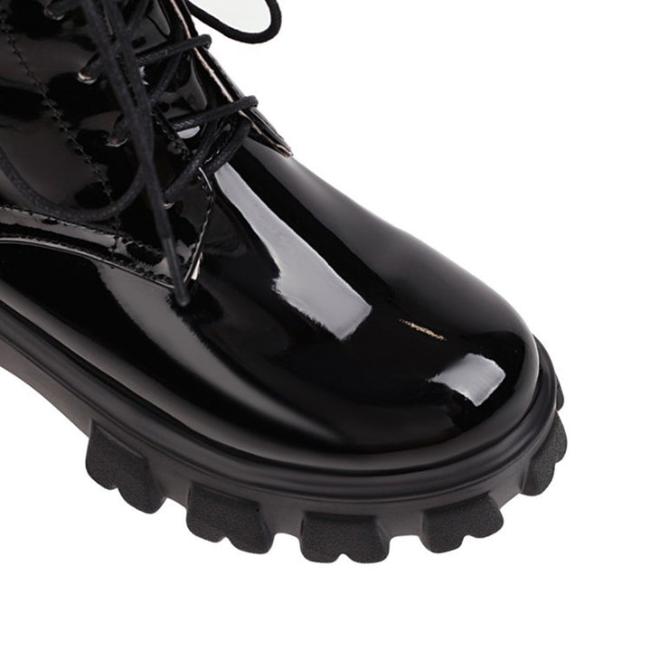 black Women's PU patent leather platform combat boots