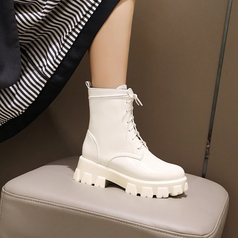 Women's PU patent leather platform combat boots