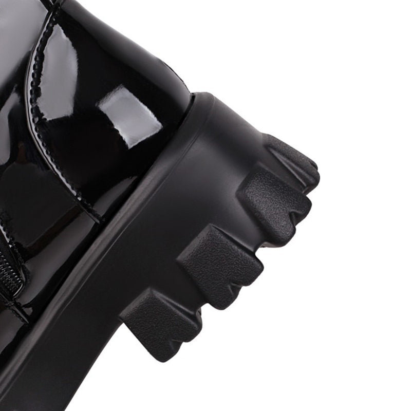 black Women's PU patent leather platform combat boots