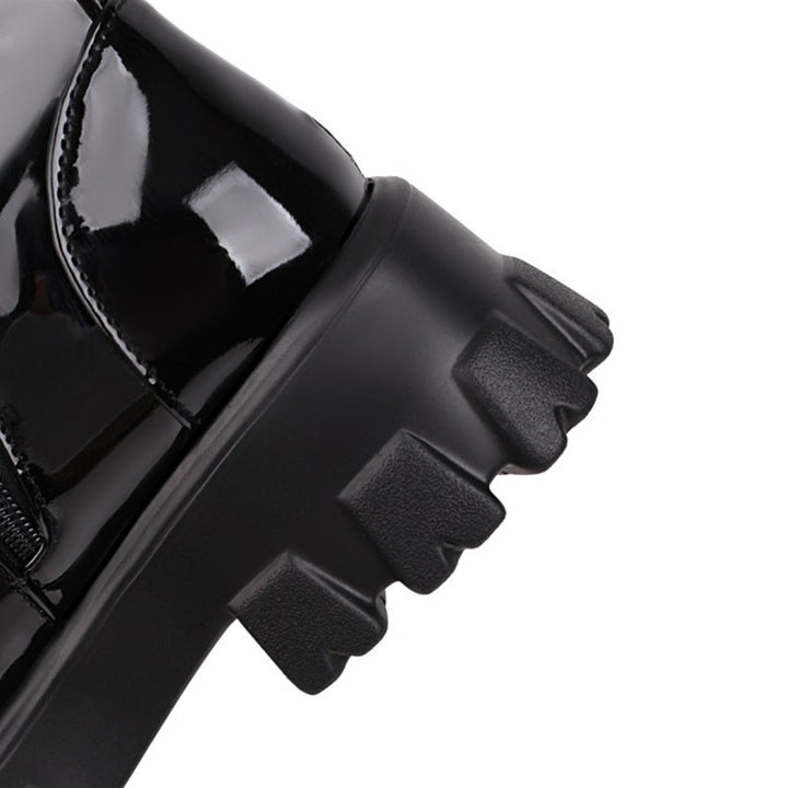 black Women's PU patent leather platform combat boots