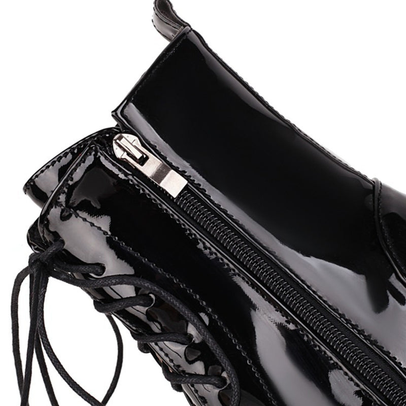 black Women's PU patent leather platform combat boots