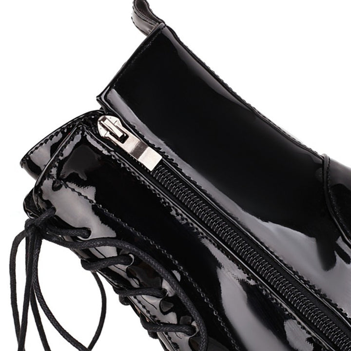 black Women's PU patent leather platform combat boots
