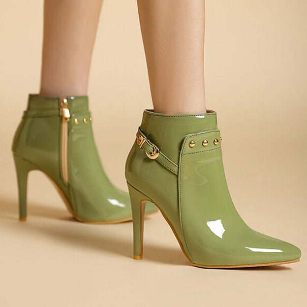 Women’s Glossy Pointed Toe Stiletto Ankle Boots