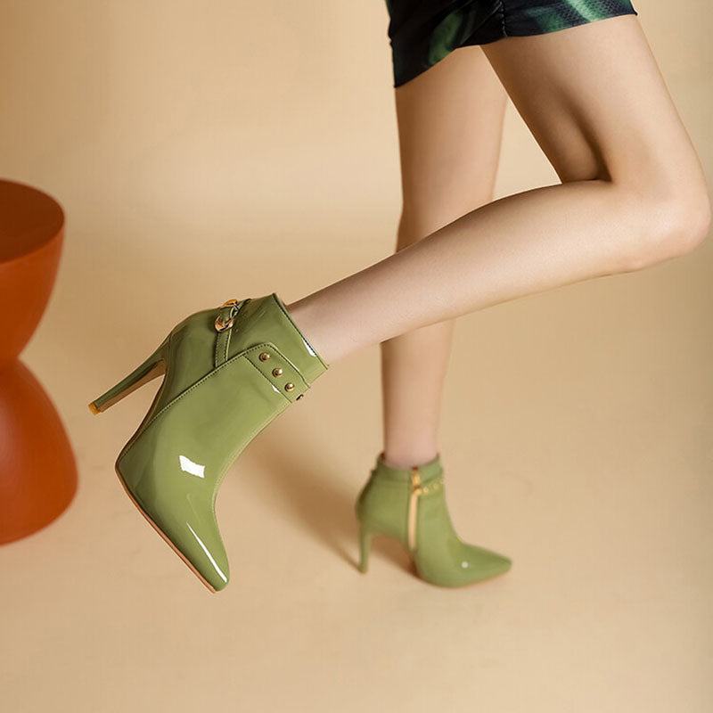Women’s Glossy Pointed Toe Stiletto Ankle Boots