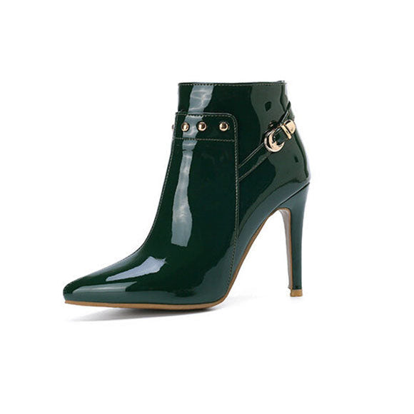 Women’s Glossy Pointed Toe Stiletto Ankle Boots