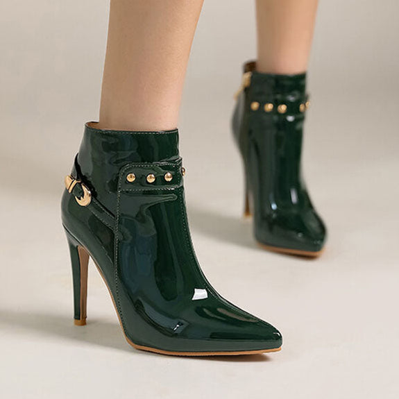 Women’s Glossy Pointed Toe Stiletto Ankle Boots