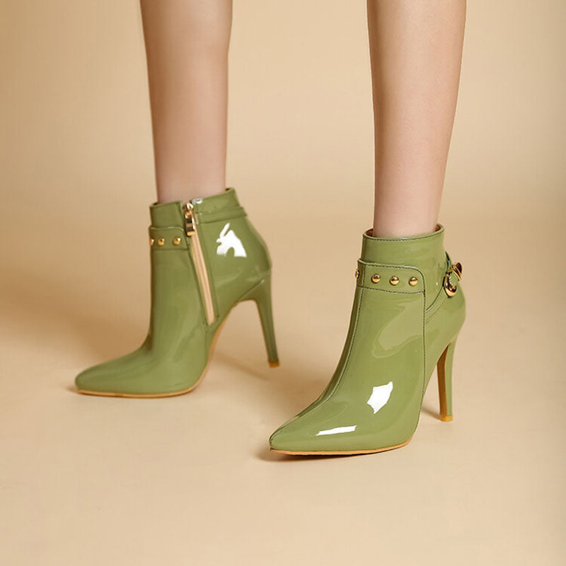 Women’s Glossy Pointed Toe Stiletto Ankle Boots