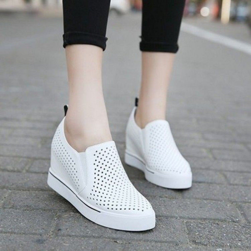 white Women's Perforated Slip-On Wedge Sneakers