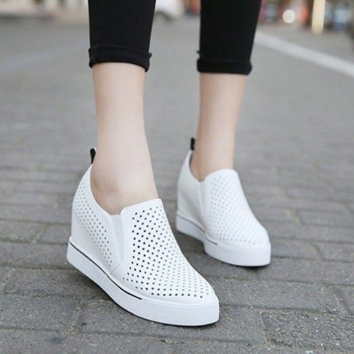 white Women's Perforated Slip-On Wedge Sneakers