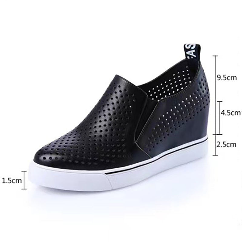 black Women's Perforated Slip-On Wedge Sneakers