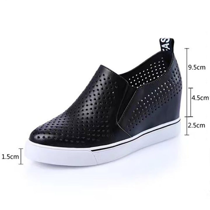 black Women's Perforated Slip-On Wedge Sneakers