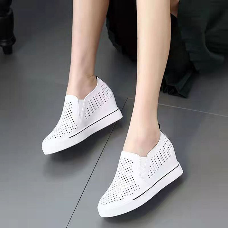 white Women's Perforated Slip-On Wedge Sneakers