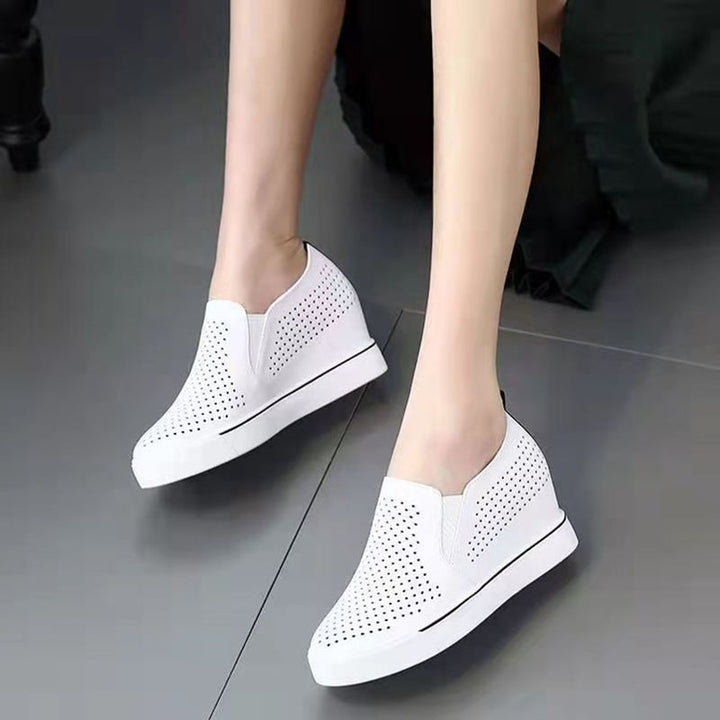 white Women's Perforated Slip-On Wedge Sneakers