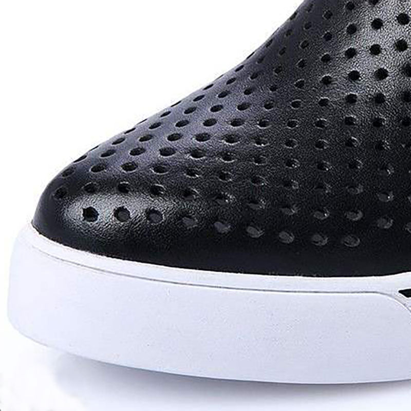 black Women's Perforated Slip-On Wedge Sneakers