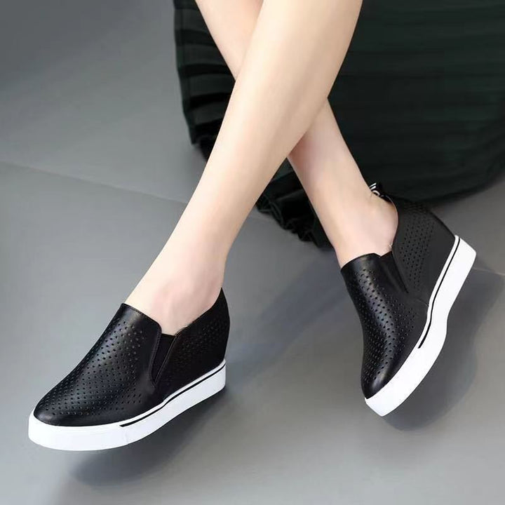 black Women's Perforated Slip-On Wedge Sneakers
