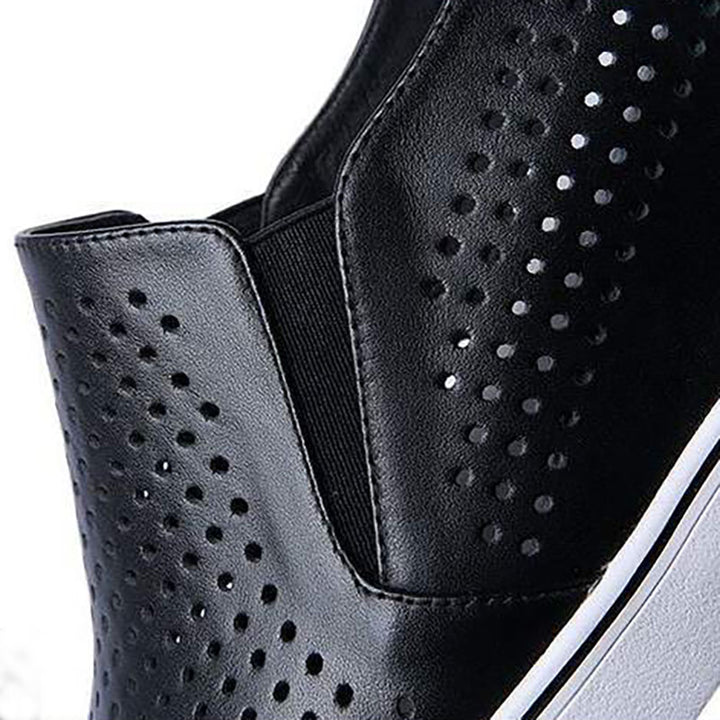 black Women's Perforated Slip-On Wedge Sneakers