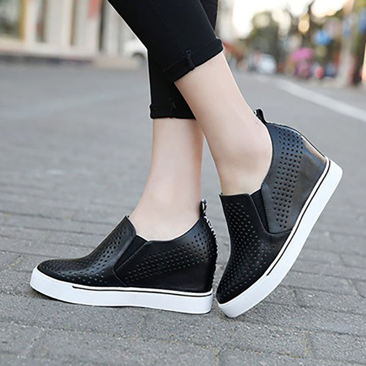 black Women's Perforated Slip-On Wedge Sneakers