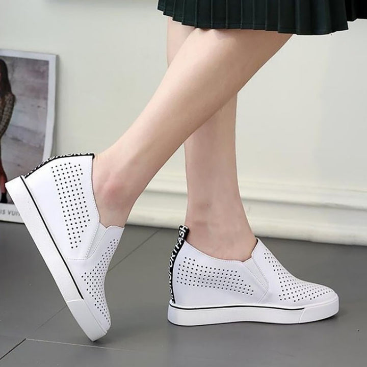 white Women's Perforated Slip-On Wedge Sneakers