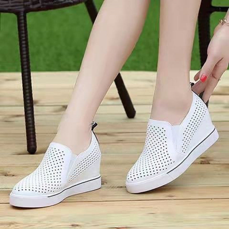 white Women's Perforated Slip-On Wedge Sneakers