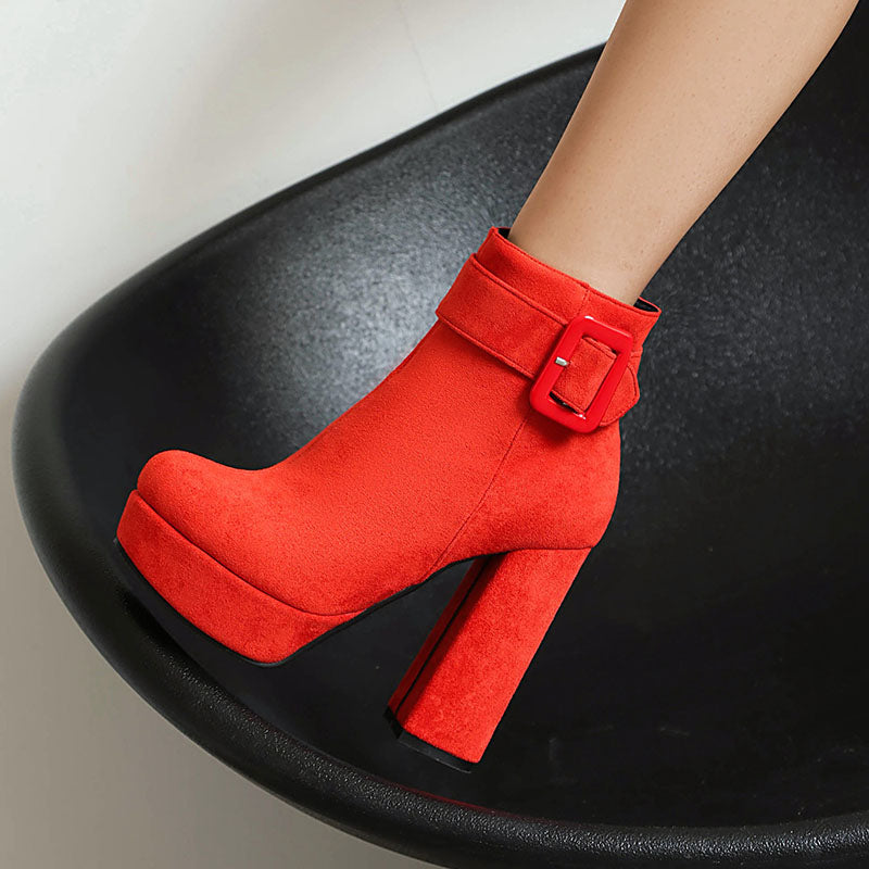 Women's Buckle Platform Ankle Boots