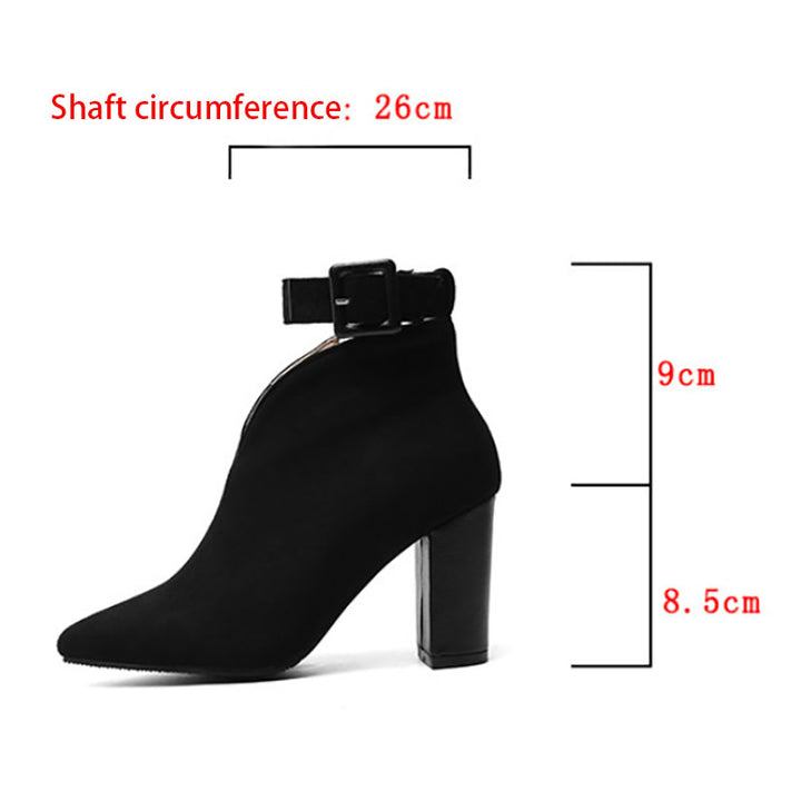 black Women’s Buckle Ankle Strap Pointed Toe Boots