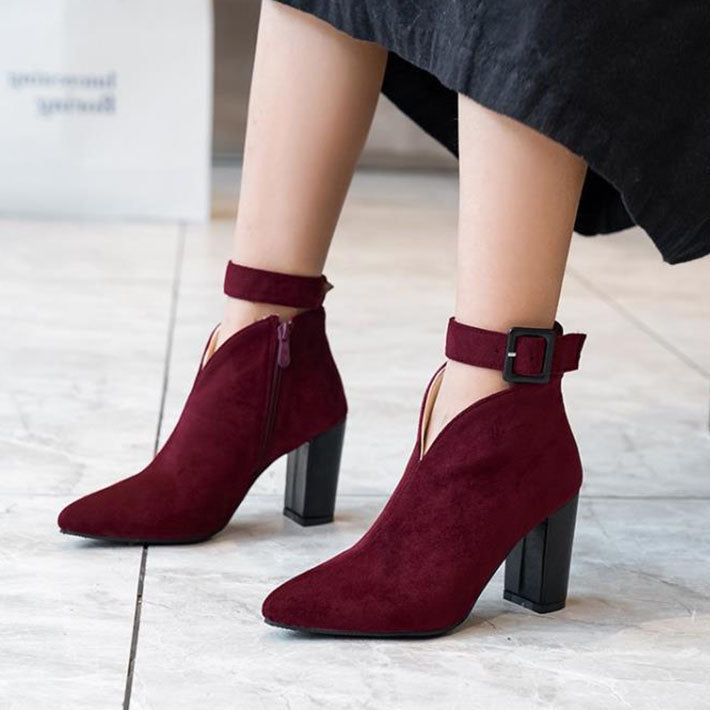 Women’s Buckle Ankle Strap Pointed Toe Boots