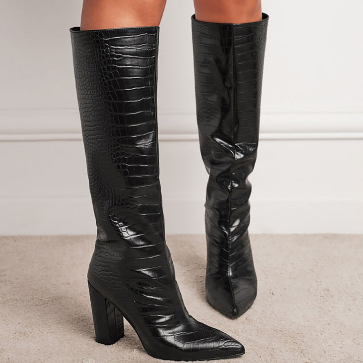 Women's Croc-Embossed Knee-High Boots
