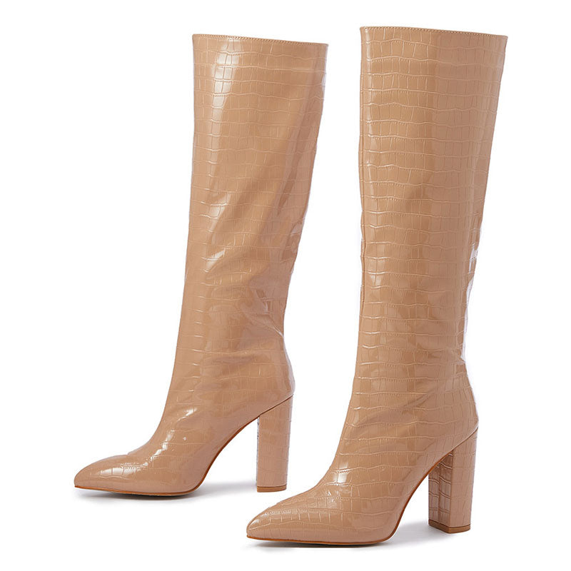 Women's Croc-Embossed Knee-High Boots