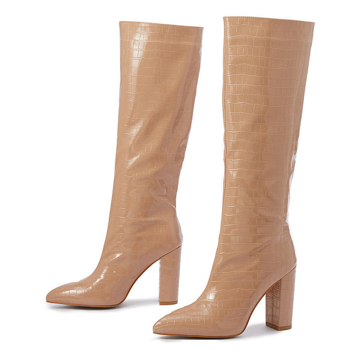 Women's Croc-Embossed Knee-High Boots