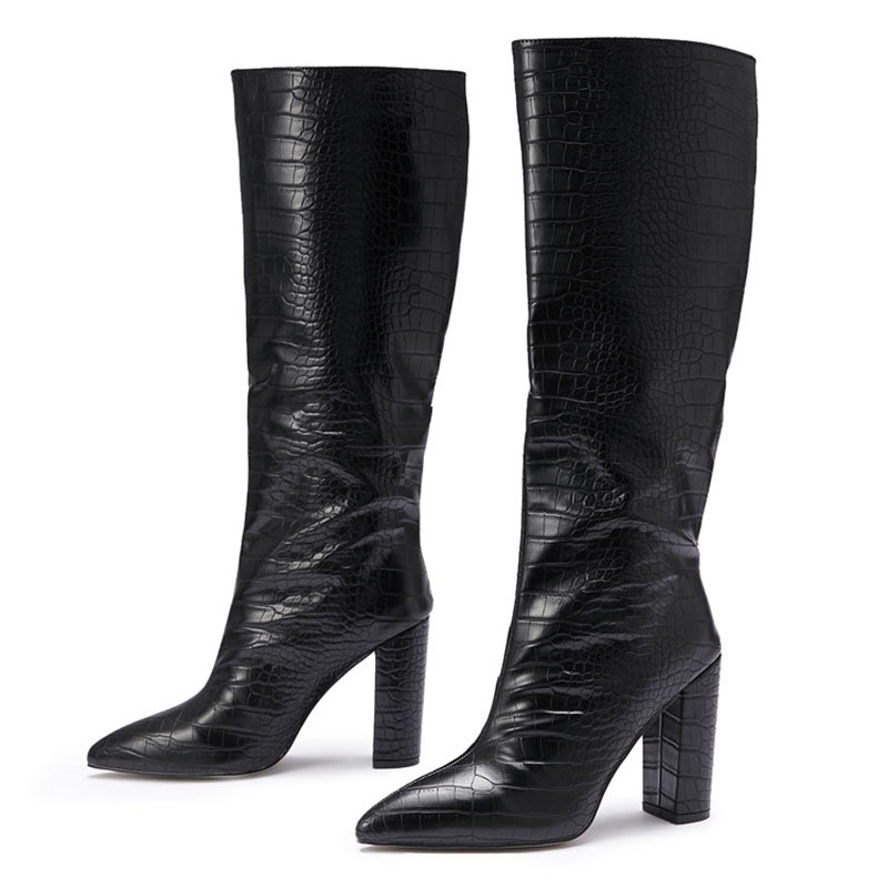Women's Croc-Embossed Knee-High Boots