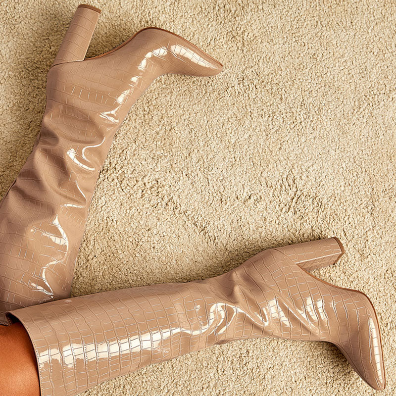 Women's Croc-Embossed Knee-High Boots