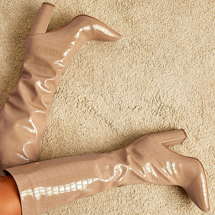 Women's Croc-Embossed Knee-High Boots