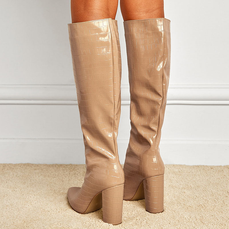 Women's Croc-Embossed Knee-High Boots