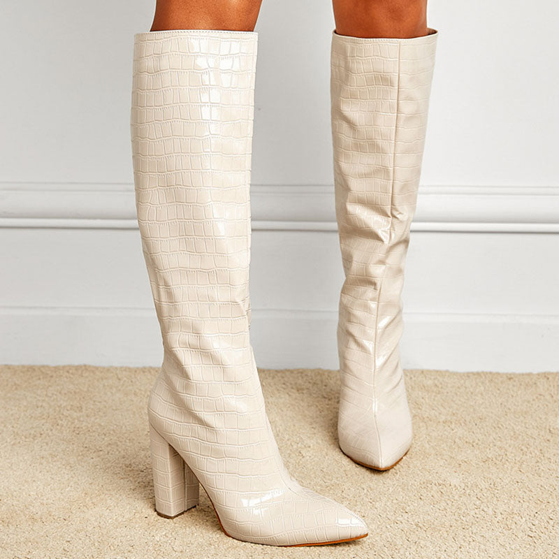 Women's Croc-Embossed Knee-High Boots
