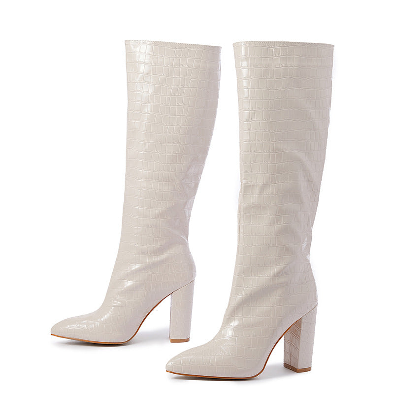 Women's Croc-Embossed Knee-High Boots