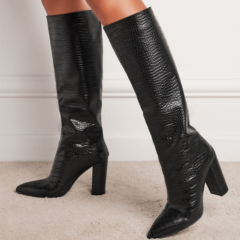 Women's Croc-Embossed Knee-High Boots