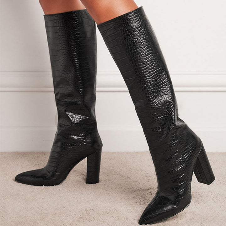 Women's Croc-Embossed Knee-High Boots
