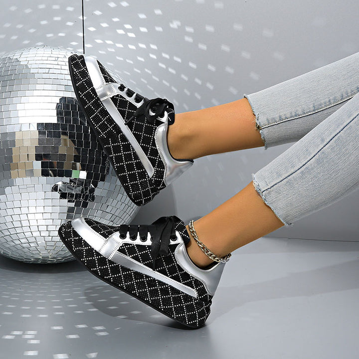 Women's Diamond-Pattern Rhinestone Platform Sneakers