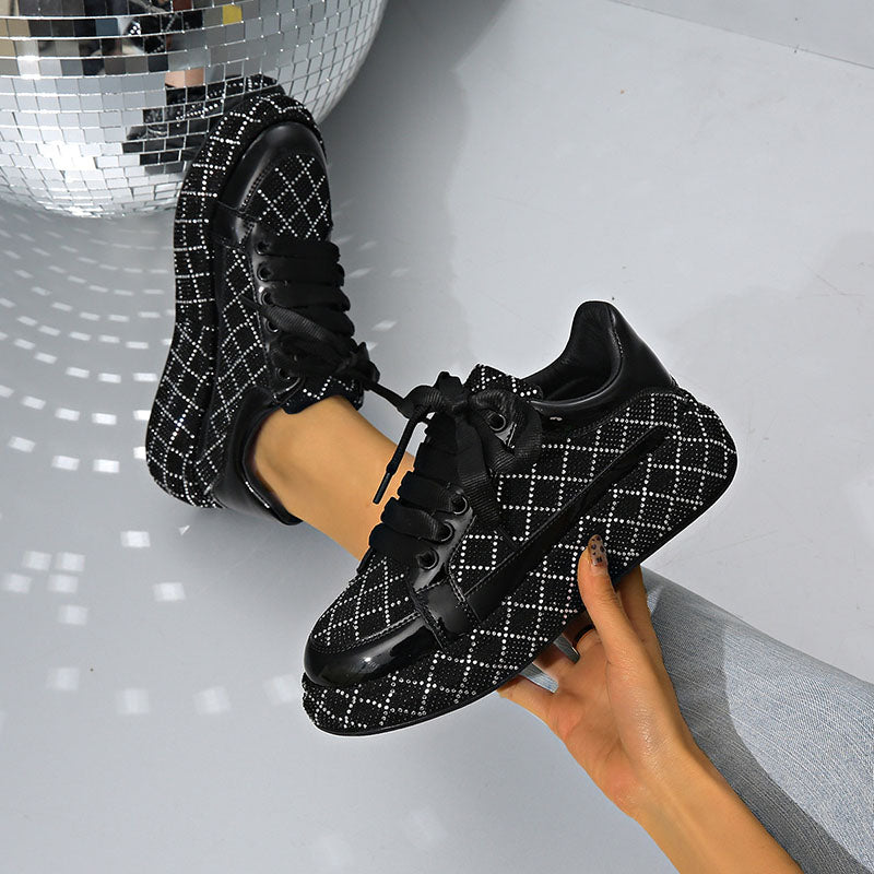 Women's Diamond-Pattern Rhinestone Platform Sneakers