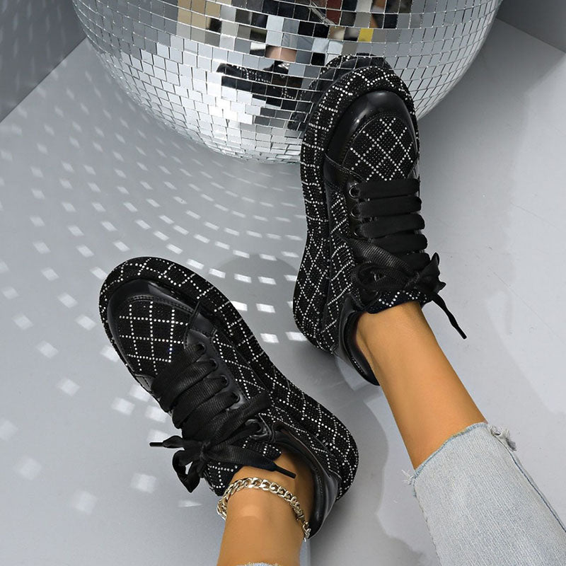 Women's Diamond-Pattern Rhinestone Platform Sneakers
