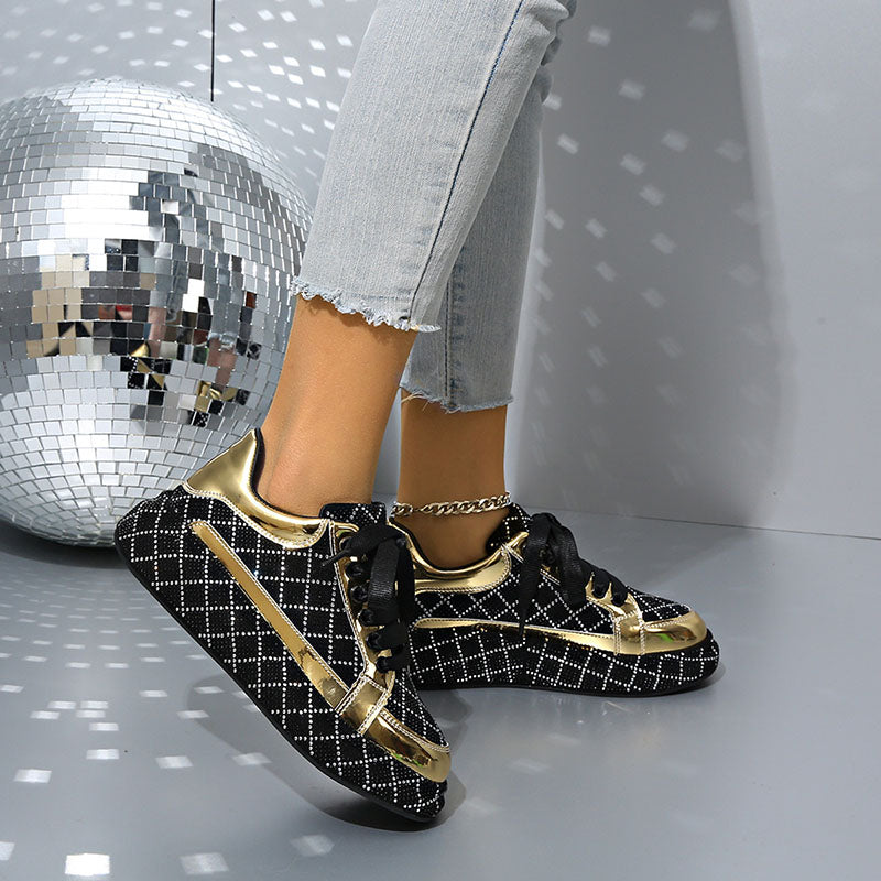 Women's Diamond-Pattern Rhinestone Platform Sneakers
