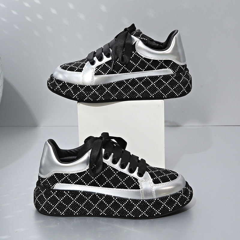 Women's Diamond-Pattern Rhinestone Platform Sneakers