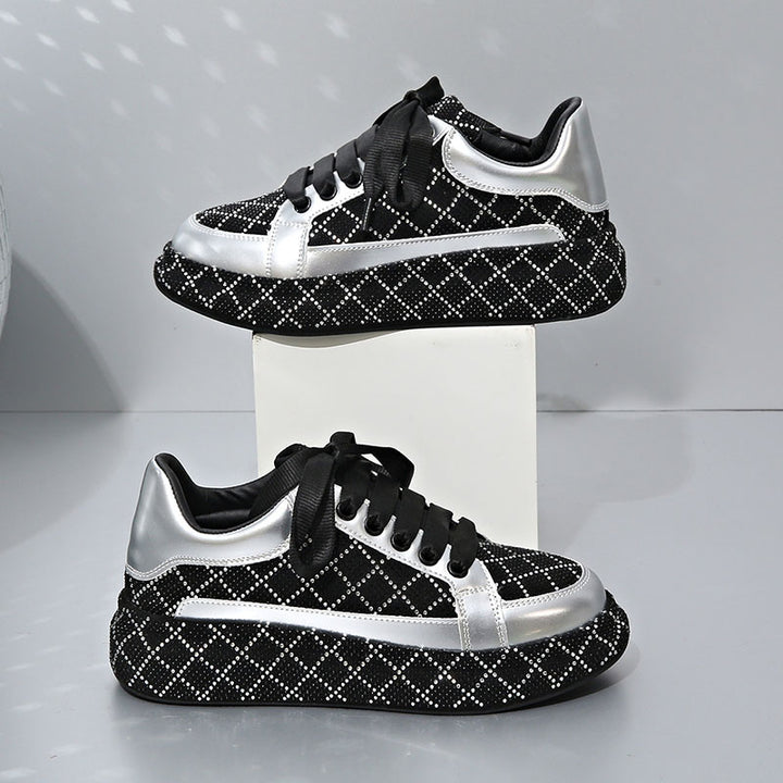 Women's Diamond-Pattern Rhinestone Platform Sneakers