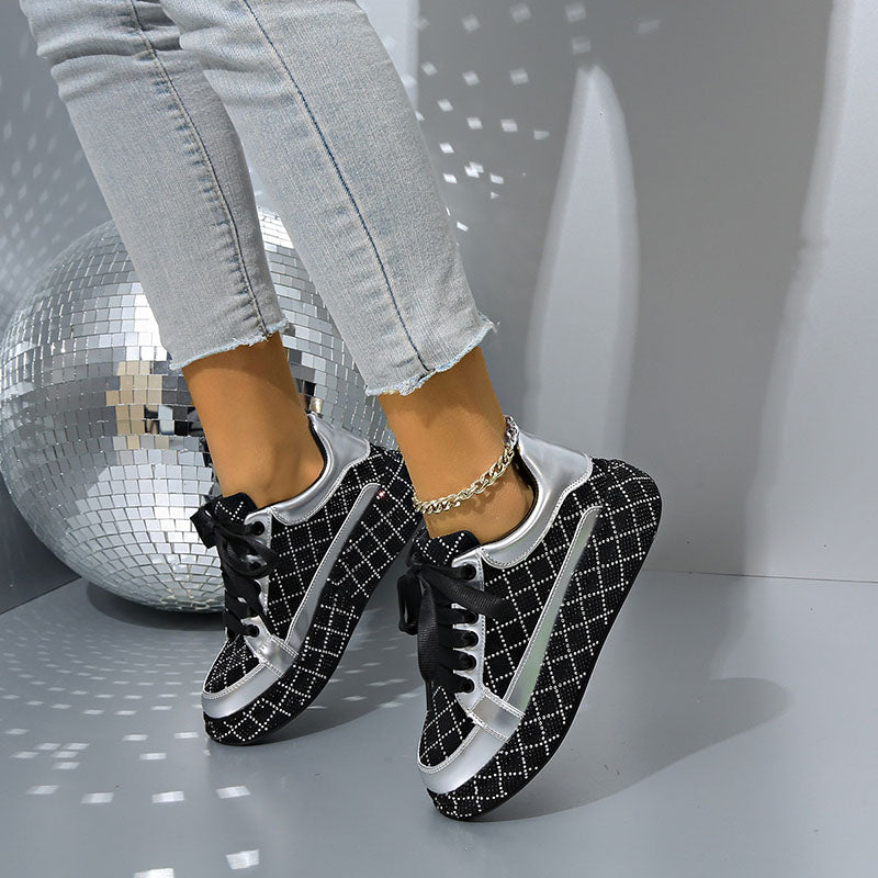 Women's Diamond-Pattern Rhinestone Platform Sneakers
